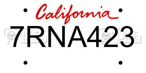 7RNA423 California License Plate