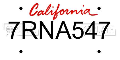7RNA547 California License Plate