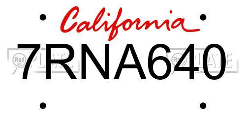 7RNA640 California License Plate
