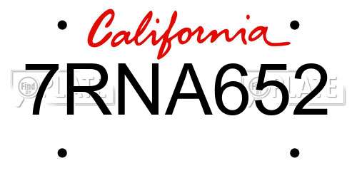 7RNA652 California License Plate