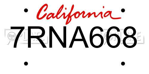 7RNA668 California License Plate