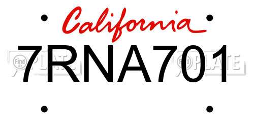 7RNA701 California License Plate