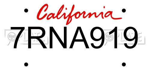 7RNA919 California License Plate