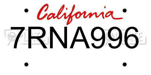 7RNA996 California License Plate