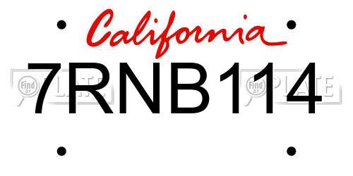 7RNB114 California License Plate