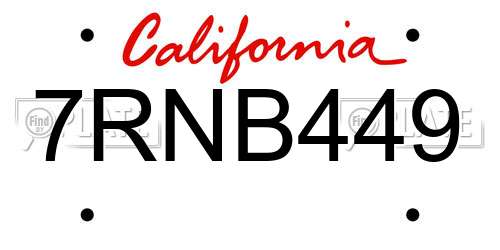 7RNB449 California License Plate