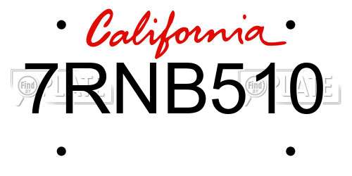 7RNB510 California License Plate