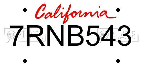 7RNB543 California License Plate