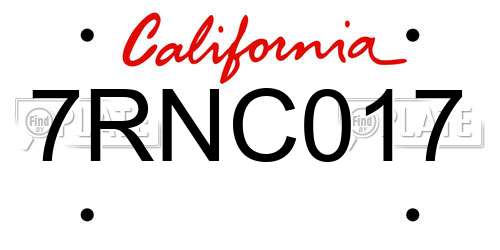 7RNC017 California License Plate