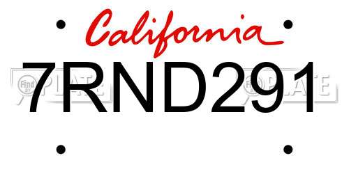 7RND291 California License Plate
