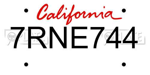 7RNE744 California License Plate
