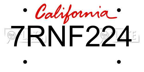 7RNF224 California License Plate
