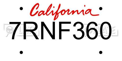 7RNF360 California License Plate