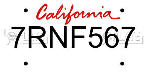 7RNF567 California License Plate