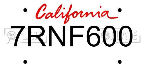 7RNF600 California License Plate
