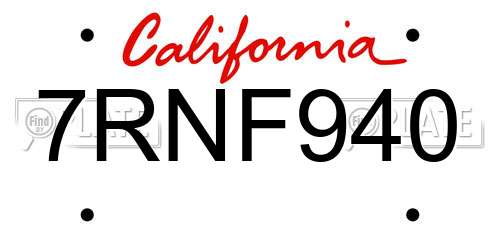 7RNF940 California License Plate