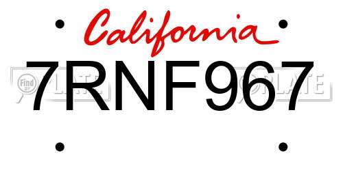 7RNF967 California License Plate