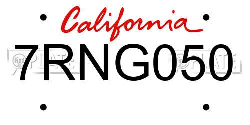 7RNG050 California License Plate
