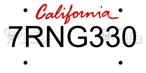 7RNG330 California License Plate