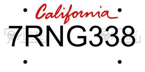 7RNG338 California License Plate