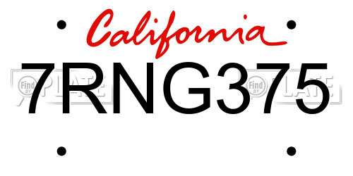 7RNG375 California License Plate