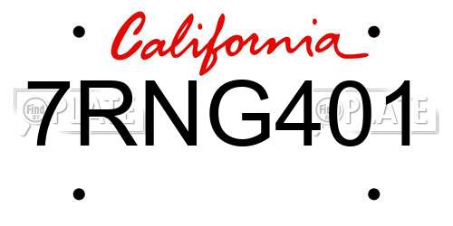 7RNG401 California License Plate