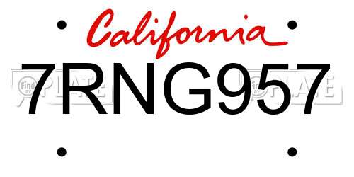 7RNG957 California License Plate