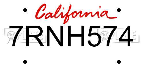 7RNH574 California License Plate