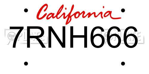 7RNH666 California License Plate