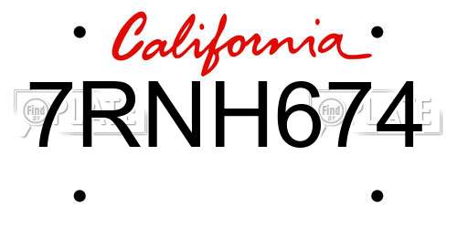 7RNH674 California License Plate