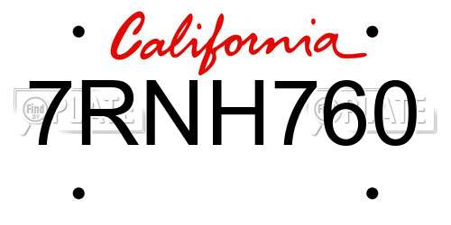 7RNH760 California License Plate