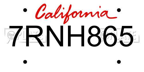 7RNH865 California License Plate