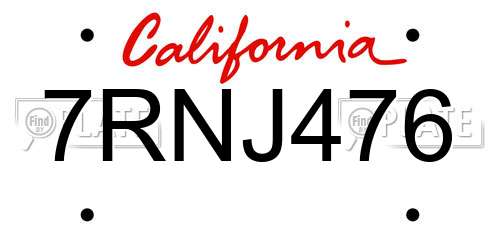 7RNJ476 California License Plate