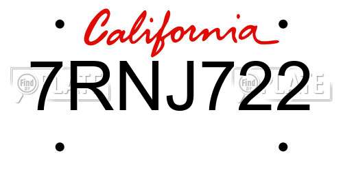 7RNJ722 California License Plate
