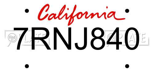 7RNJ840 California License Plate