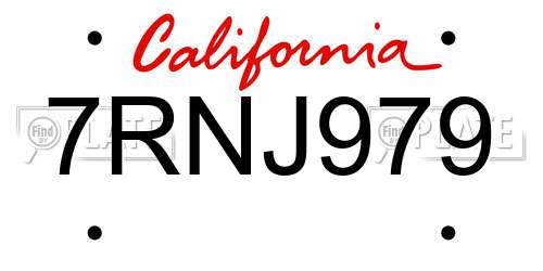 7RNJ979 California License Plate