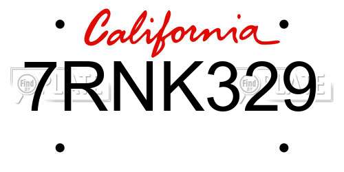 7RNK329 California License Plate