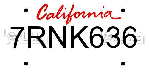 7RNK636 California License Plate