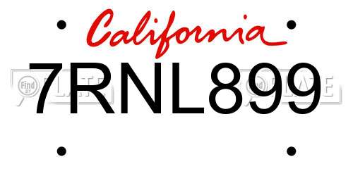7RNL899 California License Plate