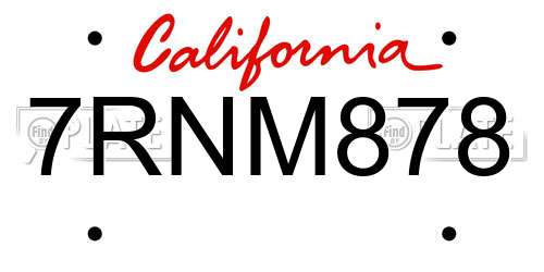 7RNM878 California License Plate