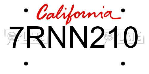 7RNN210 California License Plate