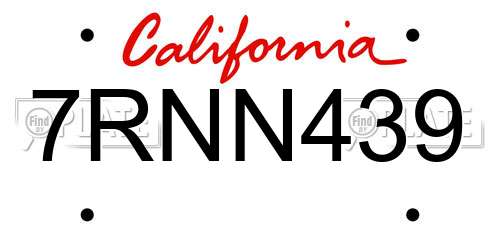 7RNN439 California License Plate