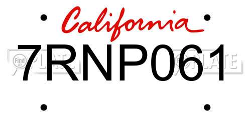 7RNP061 California License Plate
