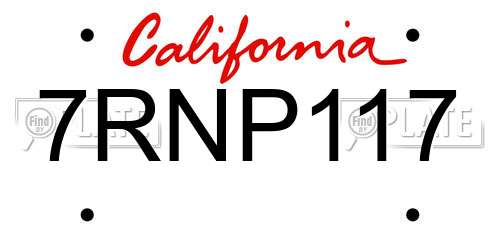 7RNP117 California License Plate