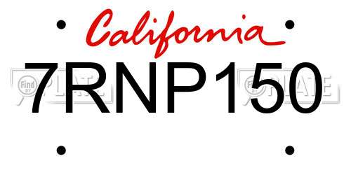 7RNP150 California License Plate
