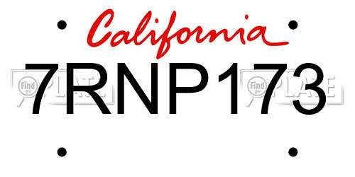 7RNP173 California License Plate