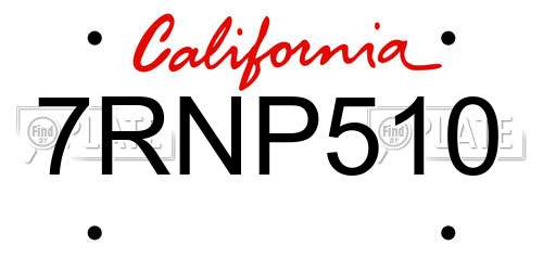 7RNP510 California License Plate