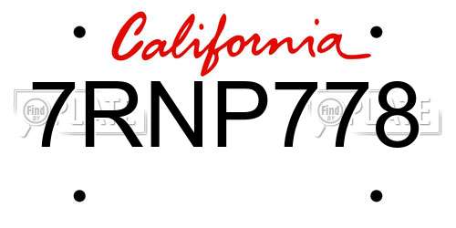 7RNP778 California License Plate