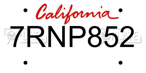 7RNP852 California License Plate
