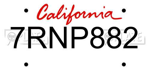 7RNP882 California License Plate